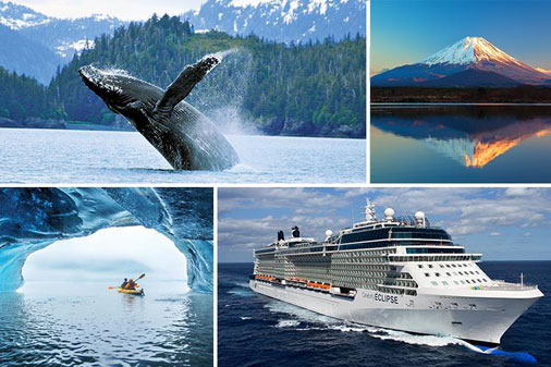 Alaska cruise shop and whale coming out of the ocean