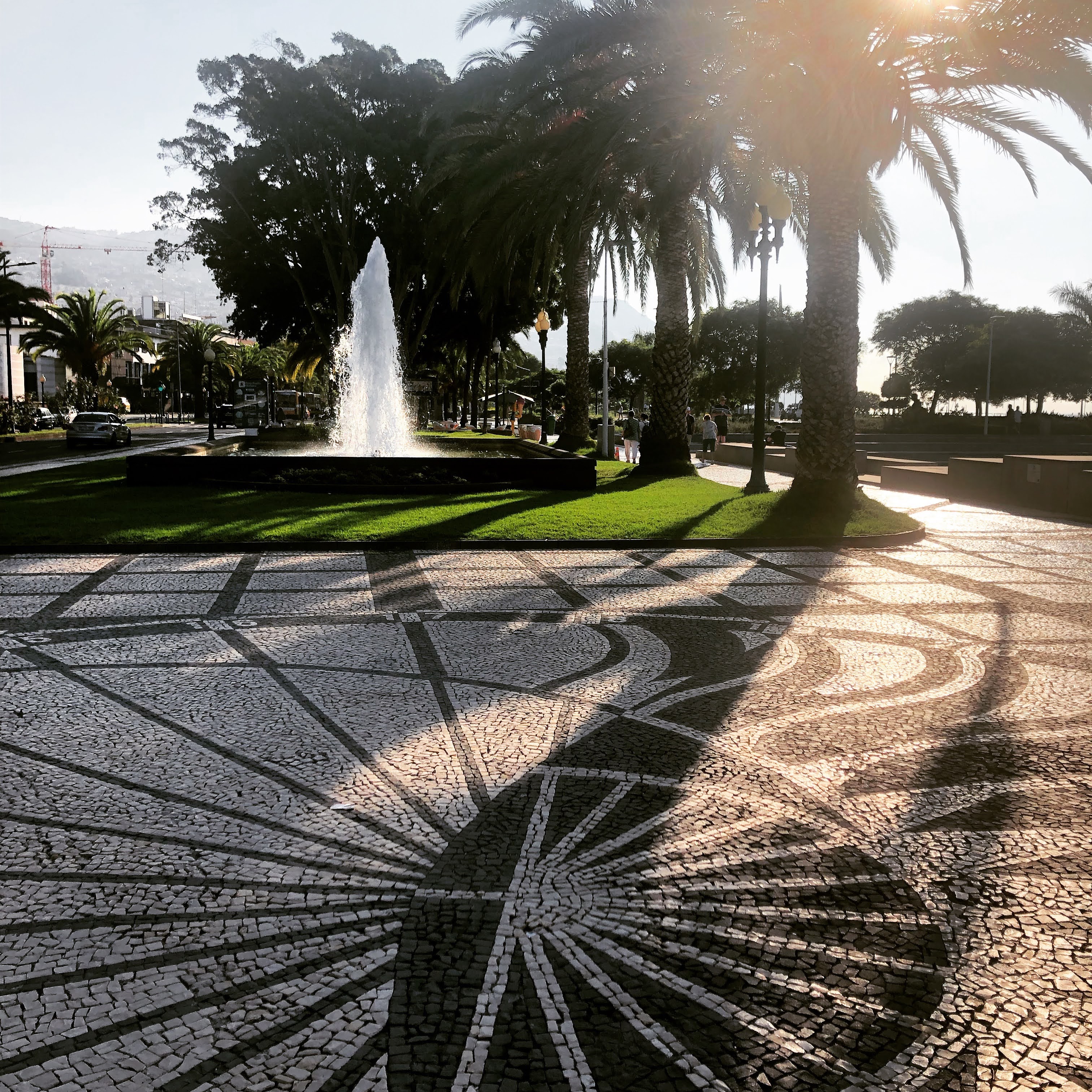 cobblestone design on sidewalks