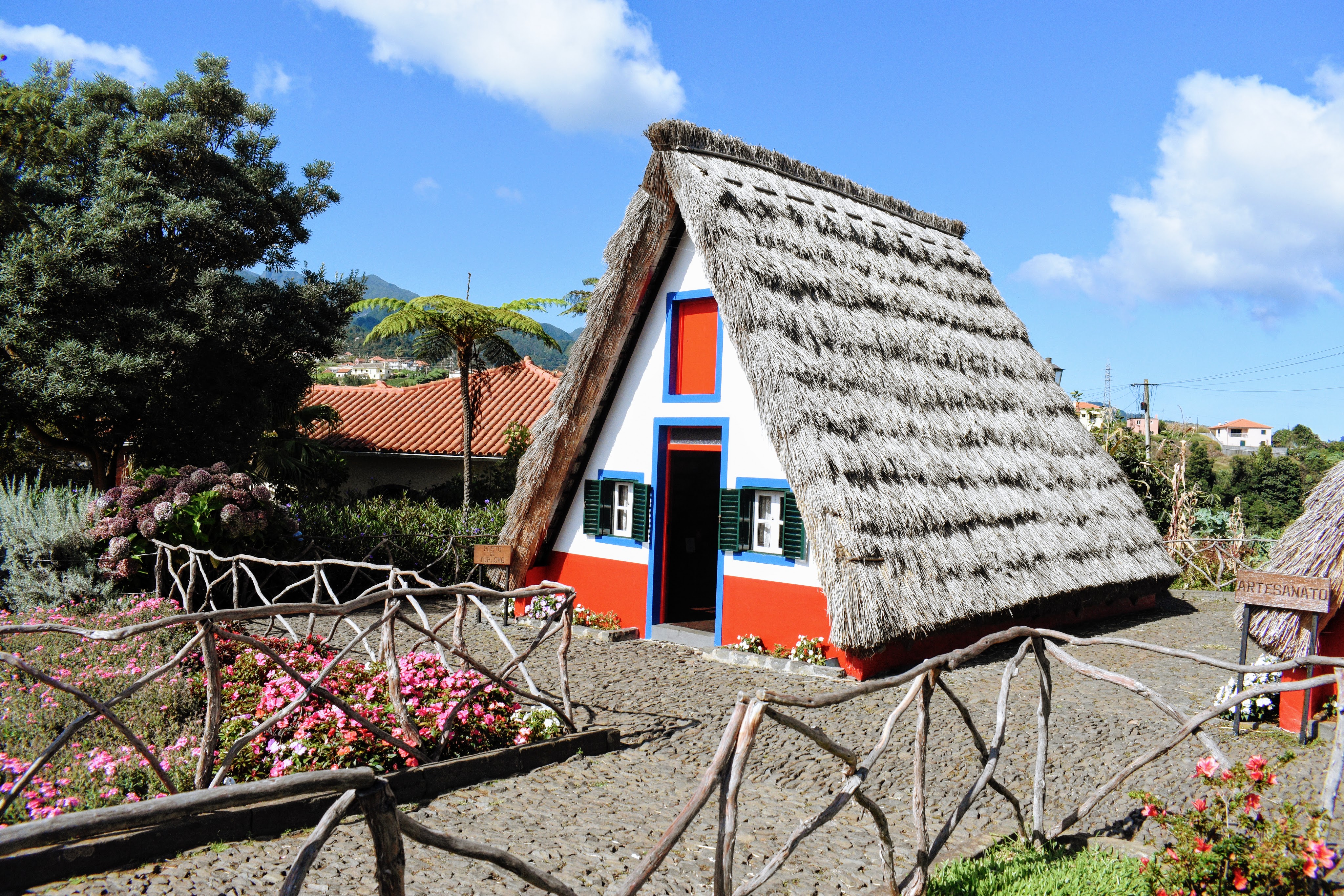 A Frame house with straw roof