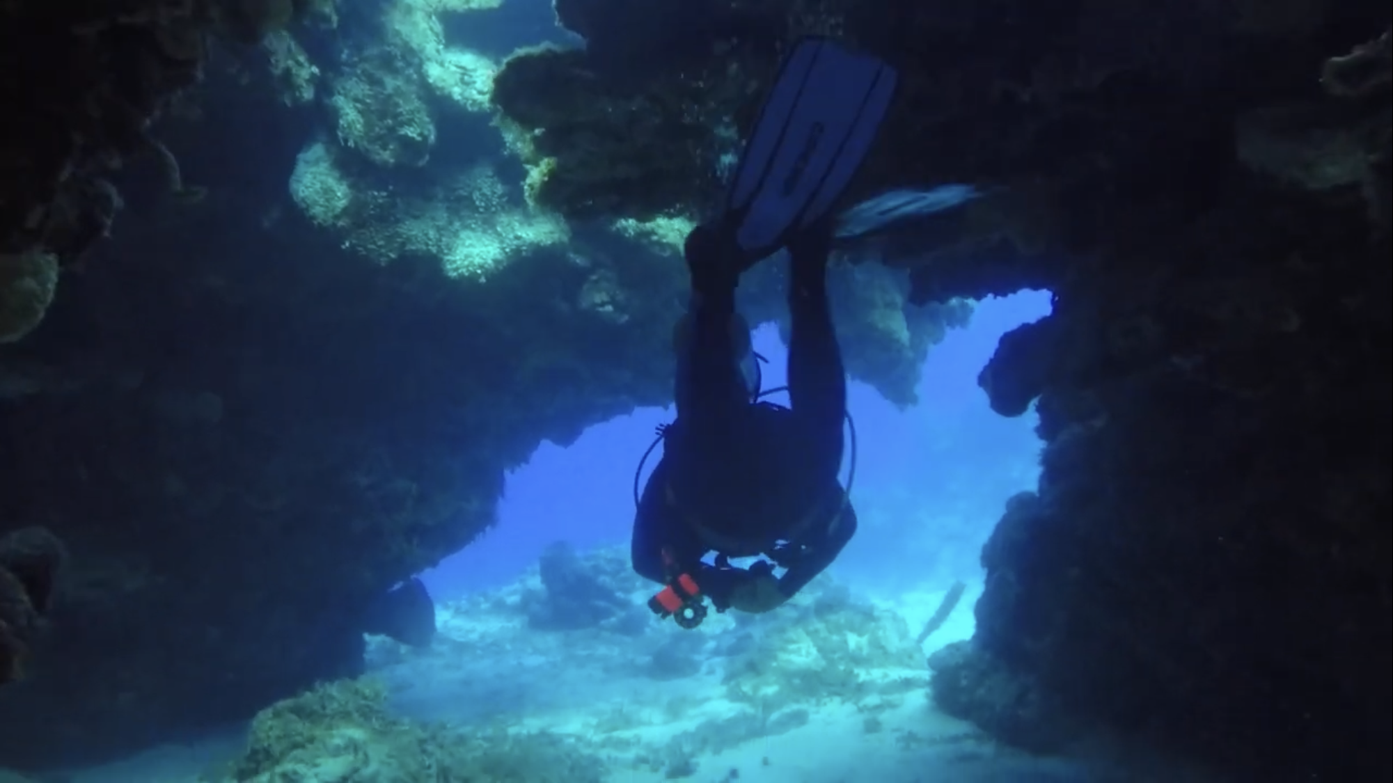 diver in cave